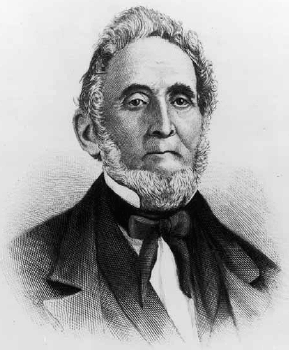 An illustrated portrait of Sidney Rigdon. He has aged, and his hair is gray. He has sideburns and a beard