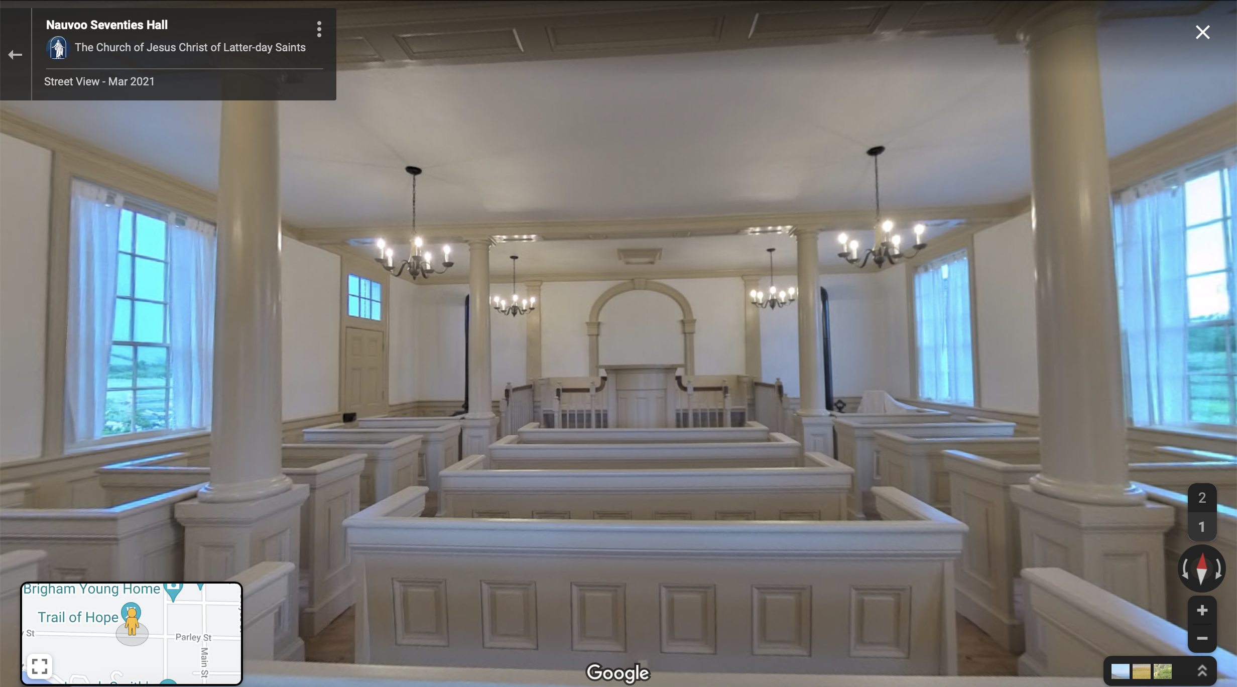 Screenshot of the Google Maps 360 view of the Nauvoo Seventies Hall